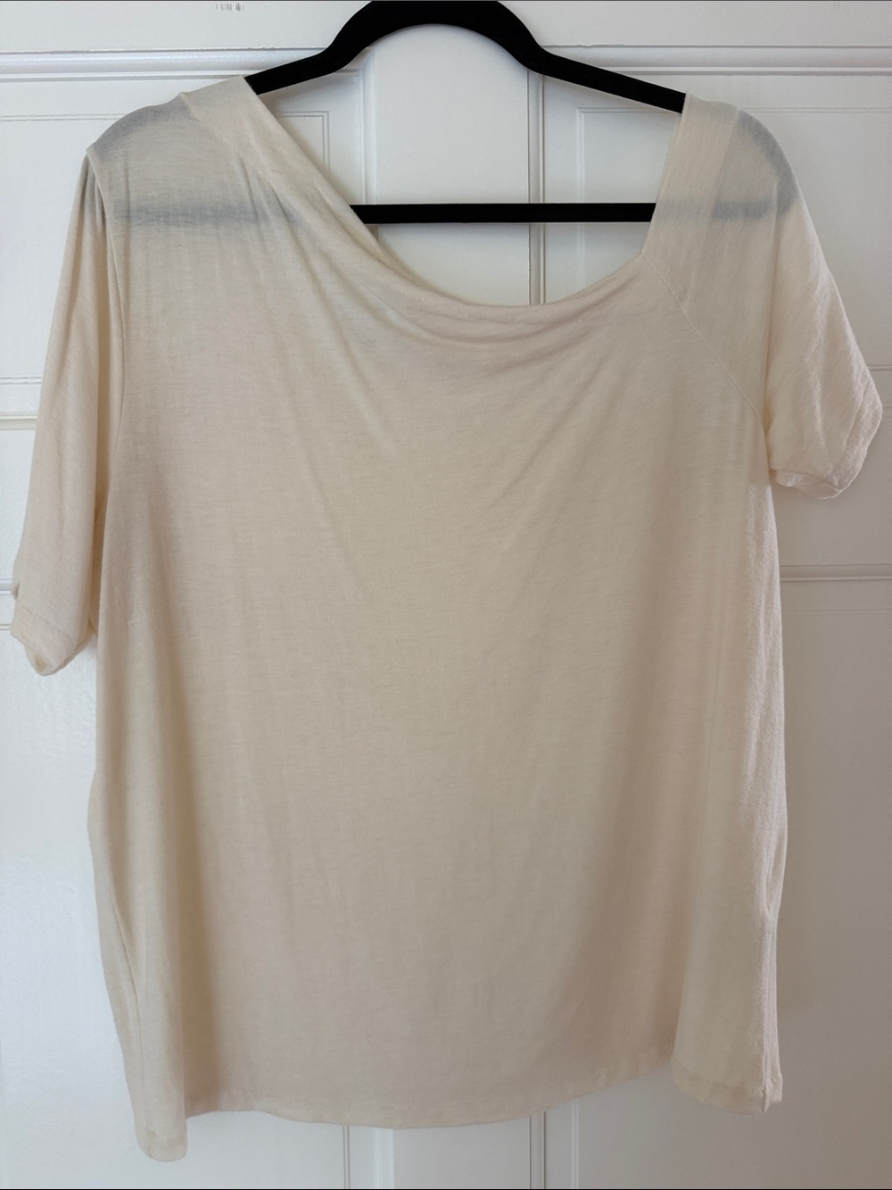 Banana Republic Cream Short-Sleeve Asymmetrical Neck Tee